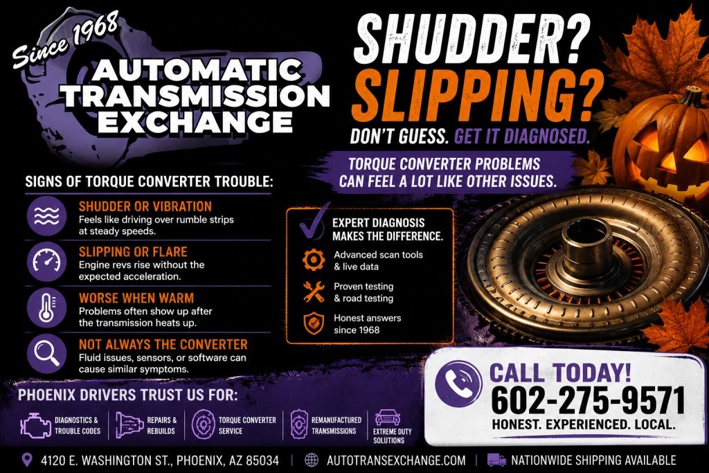 Learn how torque converter shudder can feel and why vibration or slipping requires proper Phoenix transmission diagnosis.